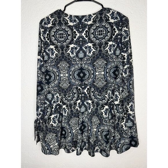 Shoshanna Floral Paisley Boho Tie Blouse Rent The Runway Medium Blue Blk. X1 - Picture 7 of 8